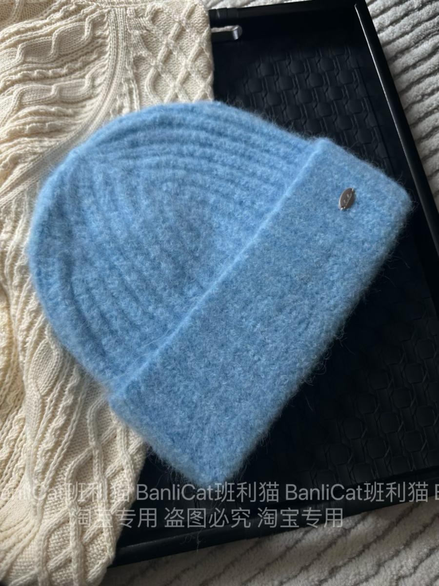 

BanliCat2024 осенне-зимняя белая синяя шерстяная шапка мужская и женская теплая вязаная шапка большая холодная шапка для маленького лица One size fits all (54-62cm) синий