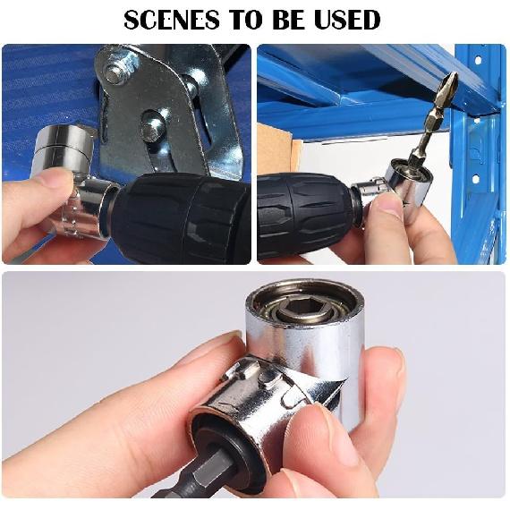 Impact Grade Power Hand Tools Driver Sockets Adapter Extension Set, 3Pcs 1/4 3/8 1/2" Hex Shank Drill Nut Driver Bit Set + 105 Degree Right Angle