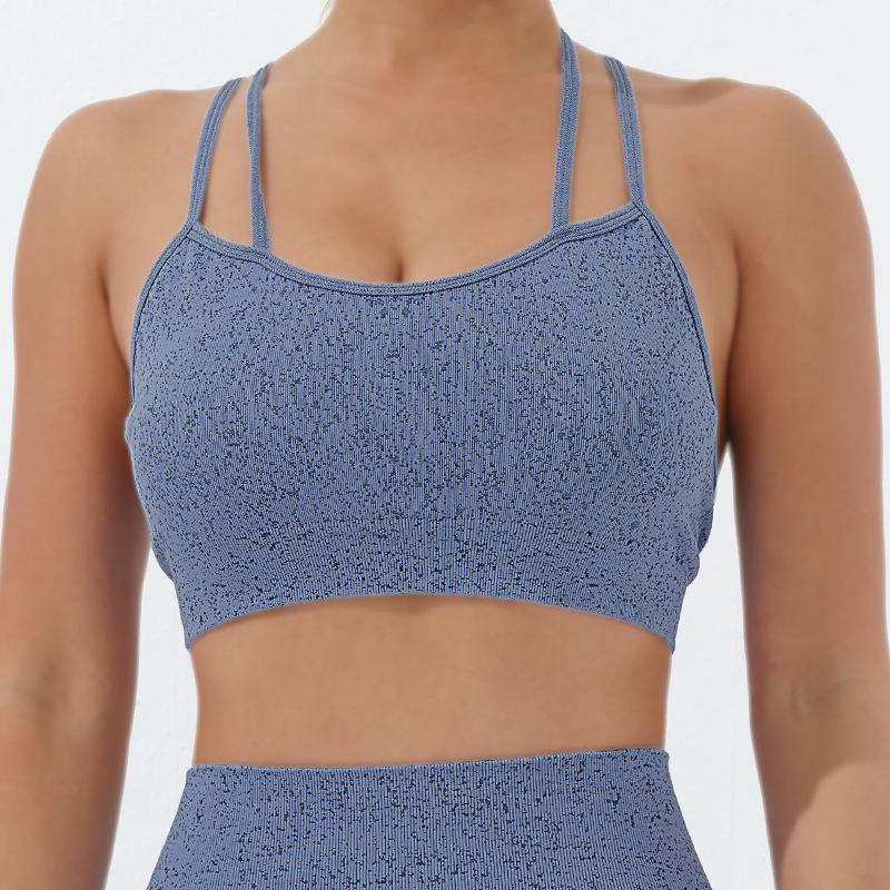 

Женский спортивный бюстгальтер для йоги с перекрестными бретелями, высокой резинкой и нагрудными вкладышами Large серый/синий