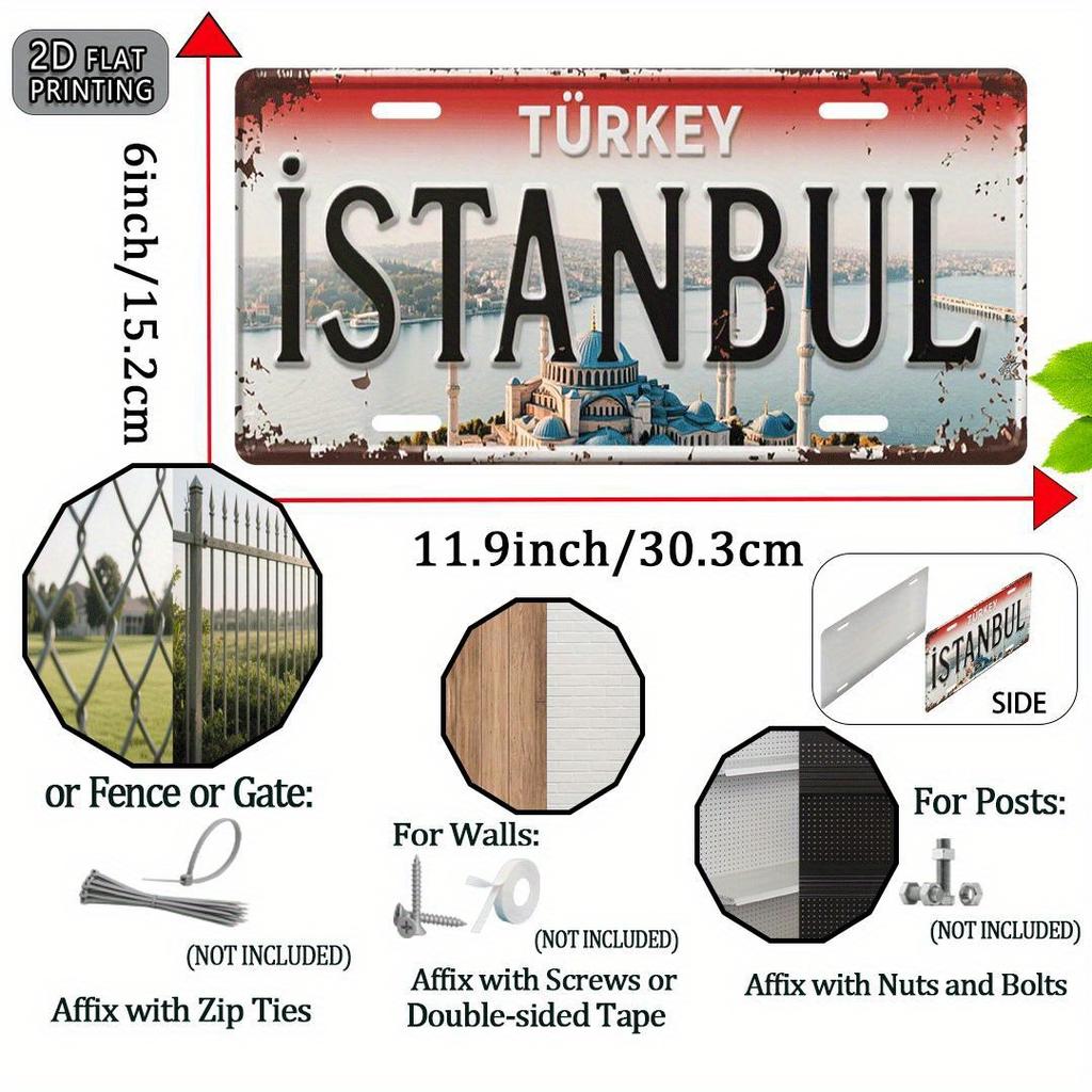 Printing, , Istanbul Turkey Vintage Metal Aluminum Sign License Plate, Decorative Sign and Plaque (11.9X6inch), Travel Souveni