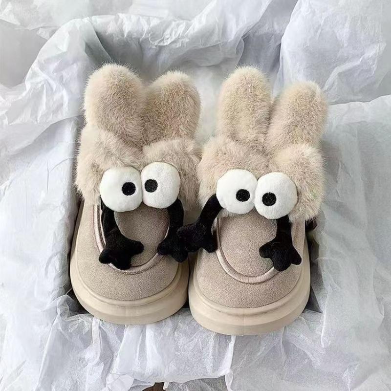 

Fashion Cartoon Hairy Snow Boots 2024 Autumn and Winter New Style Thick Soled Anti Slip and Plush Warm Casual Women s Cotton Shoes 35 песочный