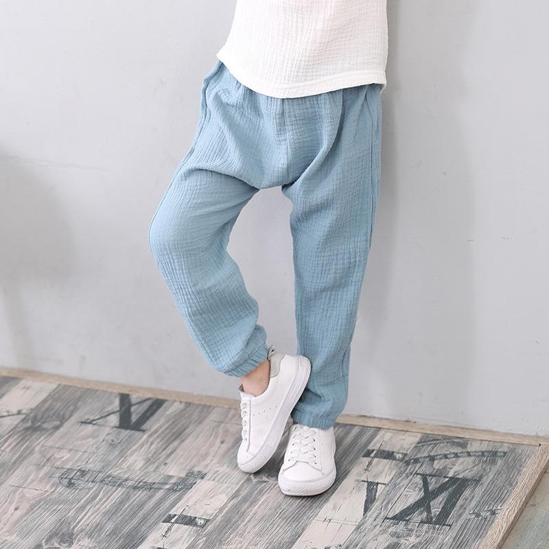 Summer Children Pants Casual Girls Boys Linen Solid Color Loose Pleated Pant Trousers Hight Waist Harem