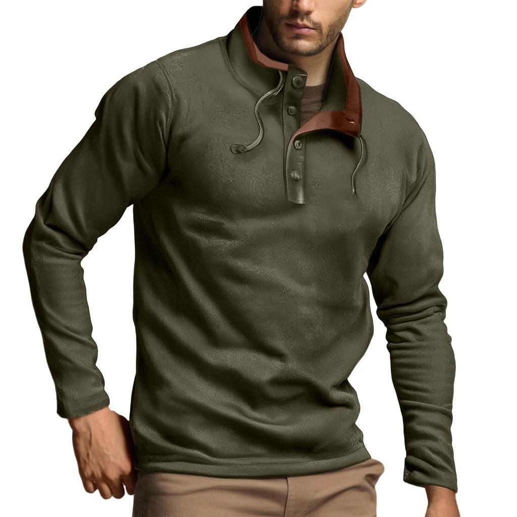 Men's Fleece Sweatshirt Quarter Button Stand Collar Lightweight Pullover Sweater Long Sleeve Casual Fall Sweatshirts