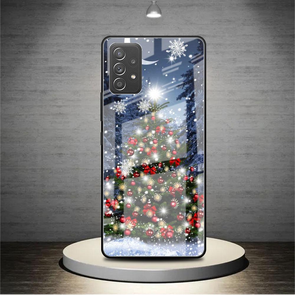 Merry Christmas Tree Deer Glass Case For Samsung Galaxy A52 A71 A50 A51 A70 A21s A31 A72 A10 A12 A30 A22 5G Phone Cover