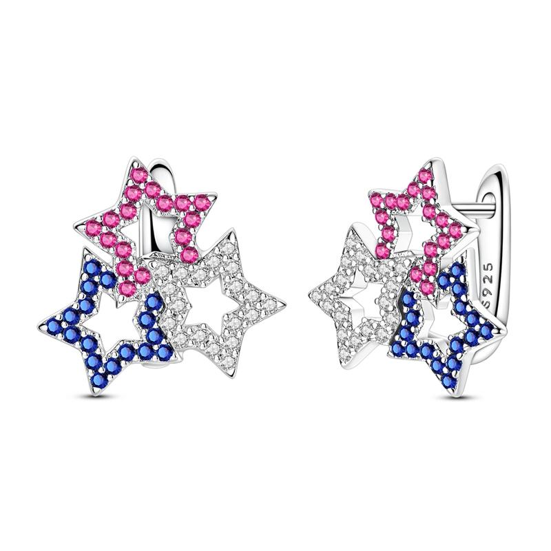 Original 925 Silver Hoop Earrings Butterfly Geometric Star Earrings Stud For Woman Female Girl Fashion Jewelry Girls