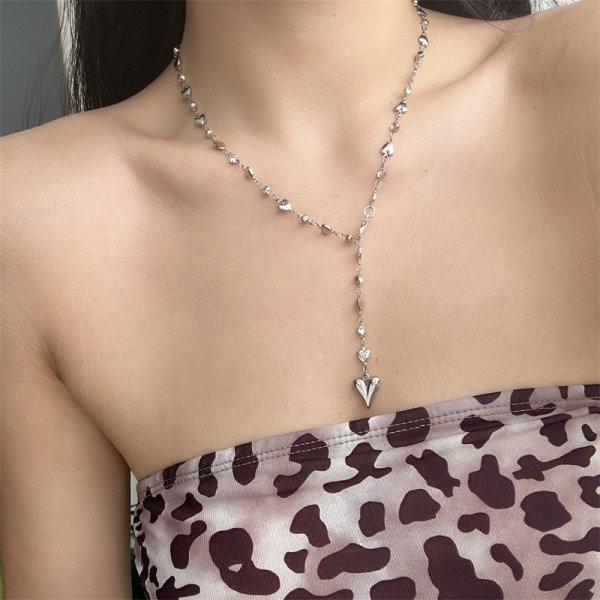 Trendy Gold Silver Color Glass Long Y-Shaped Heart Necklace Metal Collarbone Chain Party Bohemian Body Party Jewelry Gifts