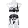 Mesh Embroidery Underwire Lingerie Set: Bra, Panties, and Garter - European & American Style