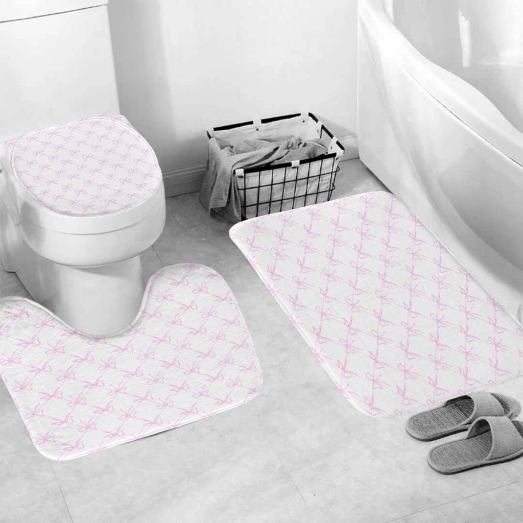 Pink Bow Girls Shower Curtain Polyester Waterproof Fashion Bathroom Floor Mat Toilet Set Bath Accessories Mildew Proof