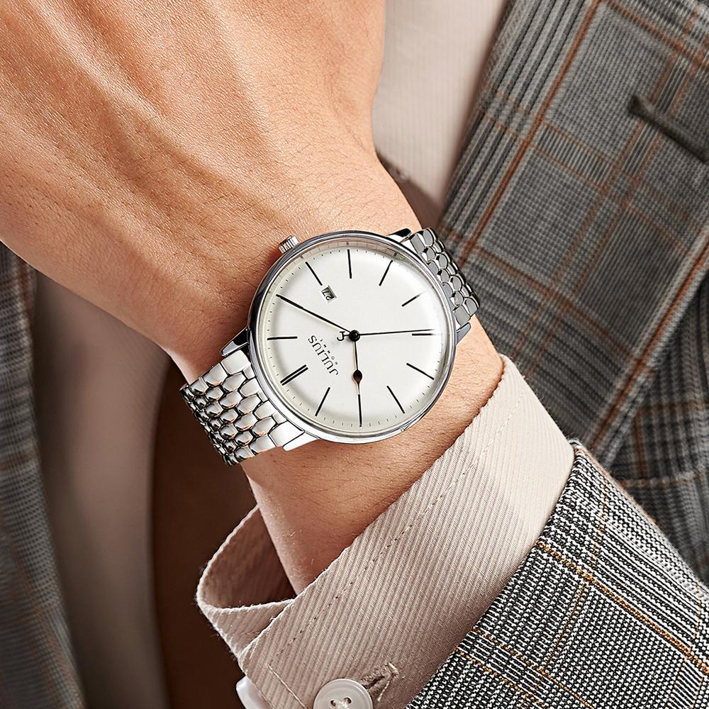 Jyullieoseu Jah-130 Classic Style Date Men'S Leather & Metal Watch