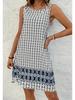 European & American Summer Plaid Print Casual Round Neck Dress for Women