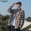 MMOPTOP Japanese Retro Long-Sleeve Plaid Shirt for Men, Spring And Autumn Trendy Loose Casual Jacket 6062, Coffee Color, Size 2XL