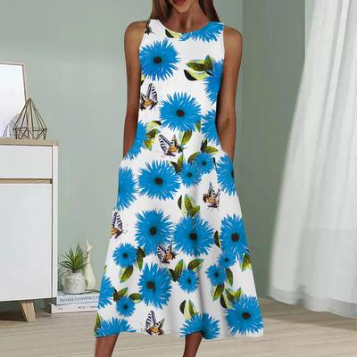 Zomer Mode Sexy Mouwloze Jurk Zacht Casual 3D Chrysant Print Jurk Mouwloze Sling Jurk
