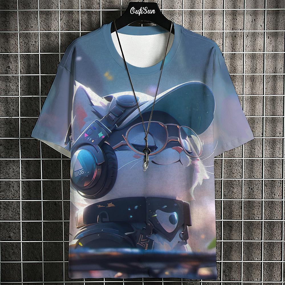 Plus Size Men's T-Shirt Cat With Glasses Pattern 3D Printing Tees Short Sleeve T-shirts Oversized Men Clothing Tops