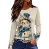 Christmas Limited Edition Women's 3D Floral Snowman Print Round Neck Long Sleeve T-shirt Fashion Casual Long Sleeve Top