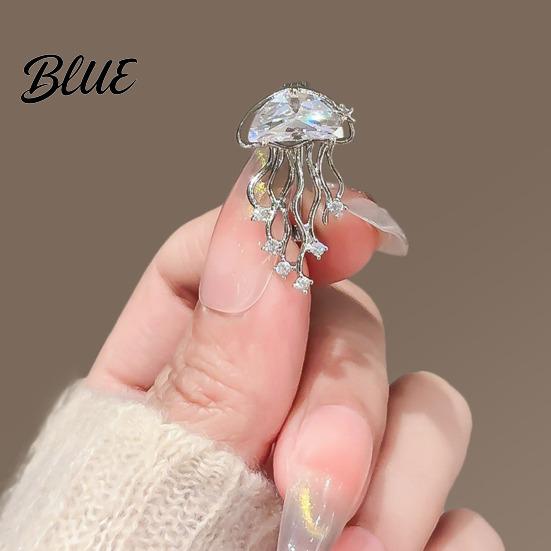 Daily Wear Brooch Women Blue Faux Crystal Jellyfish Shape Lapel
