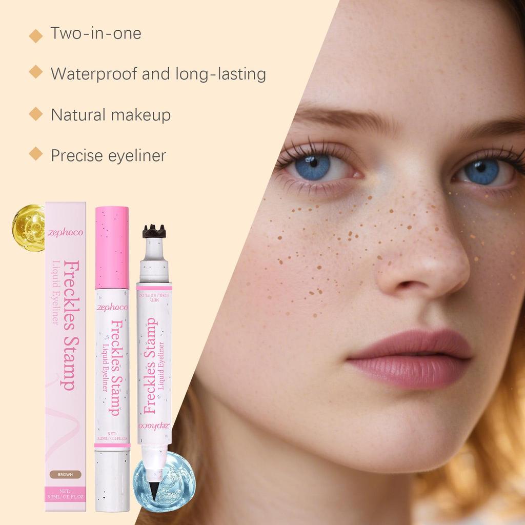 Zephoco 2-in-1 Brown Waterproof Eyeliner & Freckle Pen - Natural, Smudge-Free, Long-Lasting, Smooth Makeup.