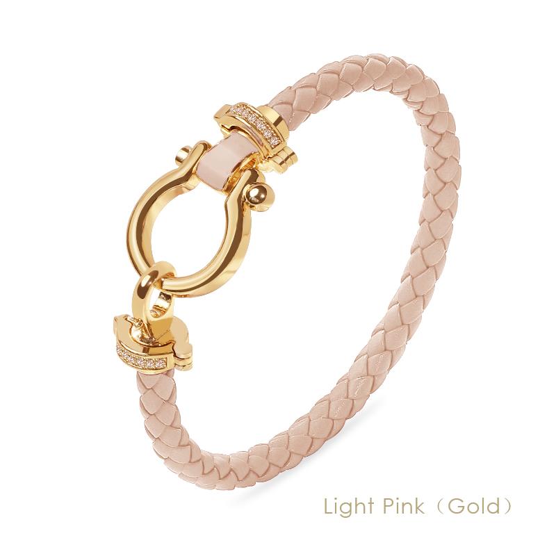 MOONLIGHT Women's Classic Horseshoe Shape Bracelet Genuine Braided Leather Bracelet Female Jewelry Present 11 Colors