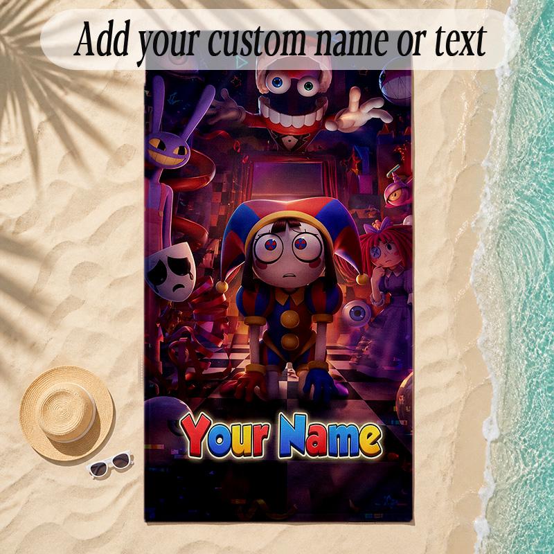 Beach TowelThe Amazing Digital Circus Custom Name Text Personalized Soft Towel for Beach Pool Indoor Home Decor Gift