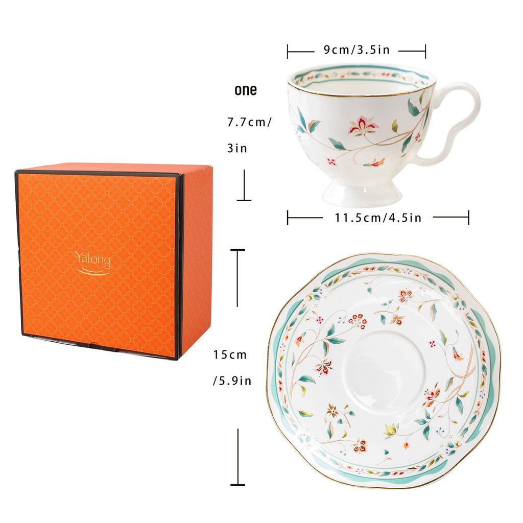 Flower Pattern Bone China Coffee Cup & Saucer Set - Perfect for Afternoon Tea, Weddings, Housewarming Gifts