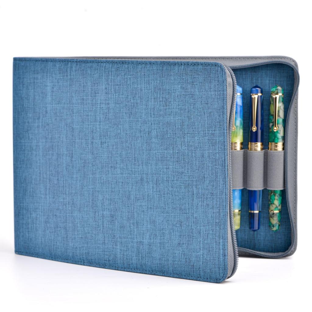 Large Capacity Fountain Pen 24 Waterproof Canvas Pen Individual Slot Zipper Case, Pens, Blue, Holder,
