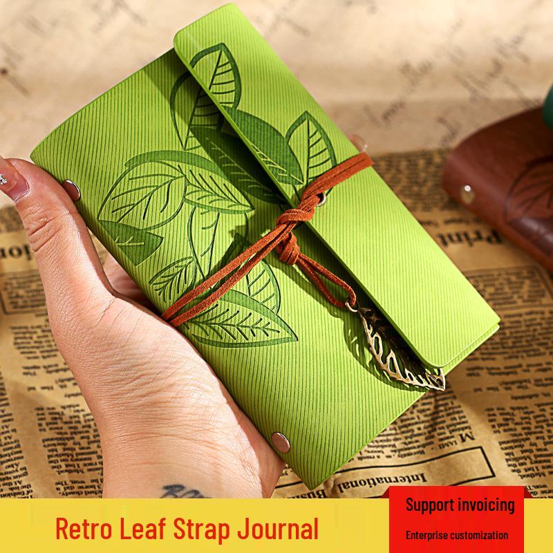 Retro Leaf Creative Diary: Cowhide Paper Gift Set for Students & Teachers - Convenient Sketch Notebook
