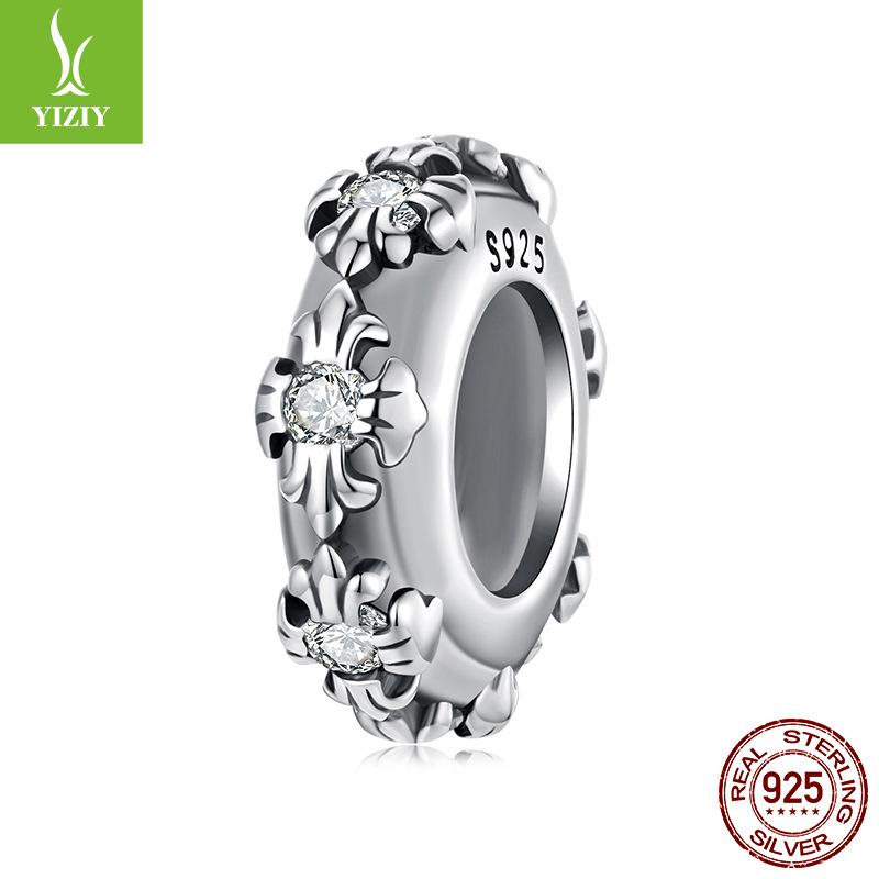 S925 Sterling Silver Retro Cross Silicone Positioning Bracelet Beads, Popular Silver Beads Loose Beads