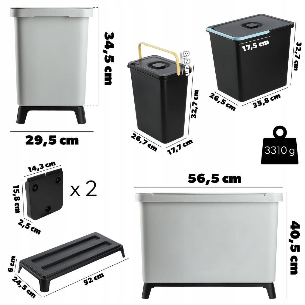 KADAX Set Mülleimer Hängebehälter zur Trennung Asche