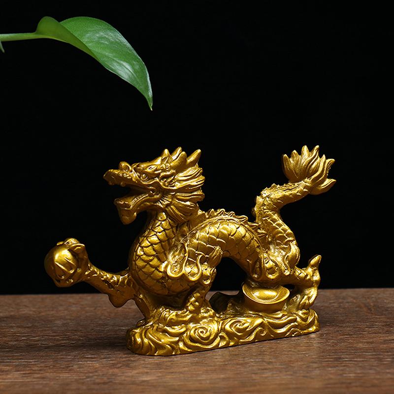 Guter Glücksdrache Chinesisches Tierkreiszeichen Statue Goldene Drachenstatue Tierskulptur Figuren Desktop-Dekoration