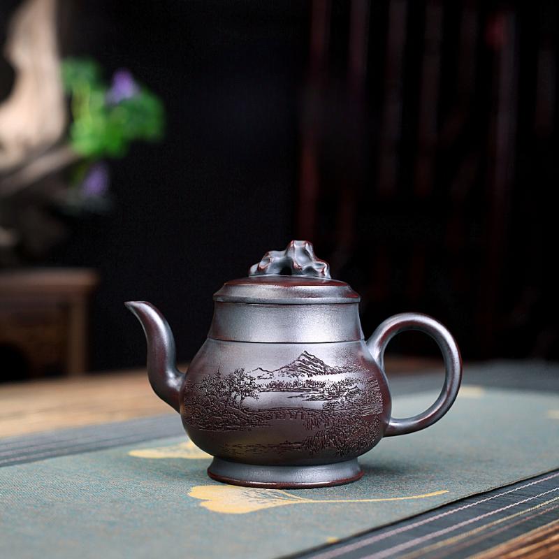 320ml Ancient Yixing Purple Clay Teapots Handmade Pot Raw Ore Antique Red Mud Kettle Chinese Zisha Tea Set Cafes Decoration Gift