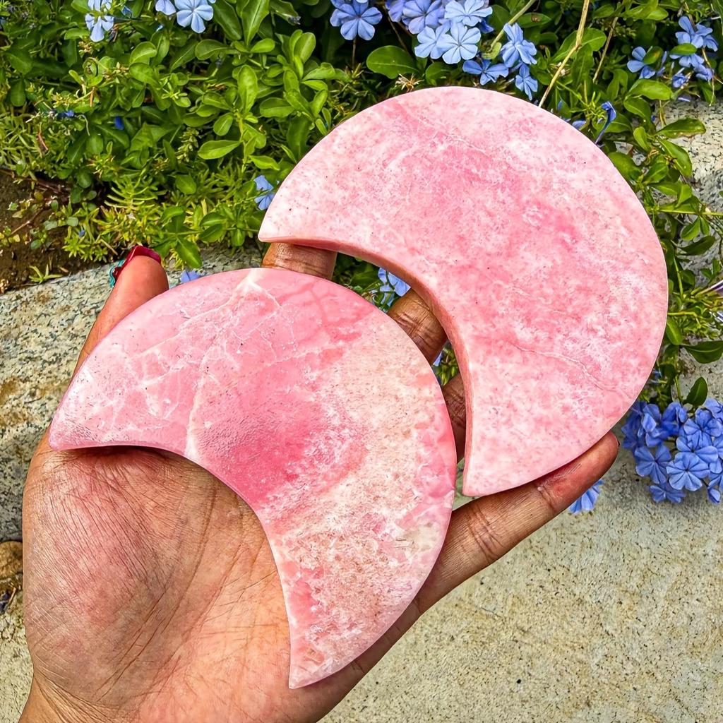 New Handmade Natural Healing Stone Pink Opal Moon Crafts Moon Carving Home Decoration
