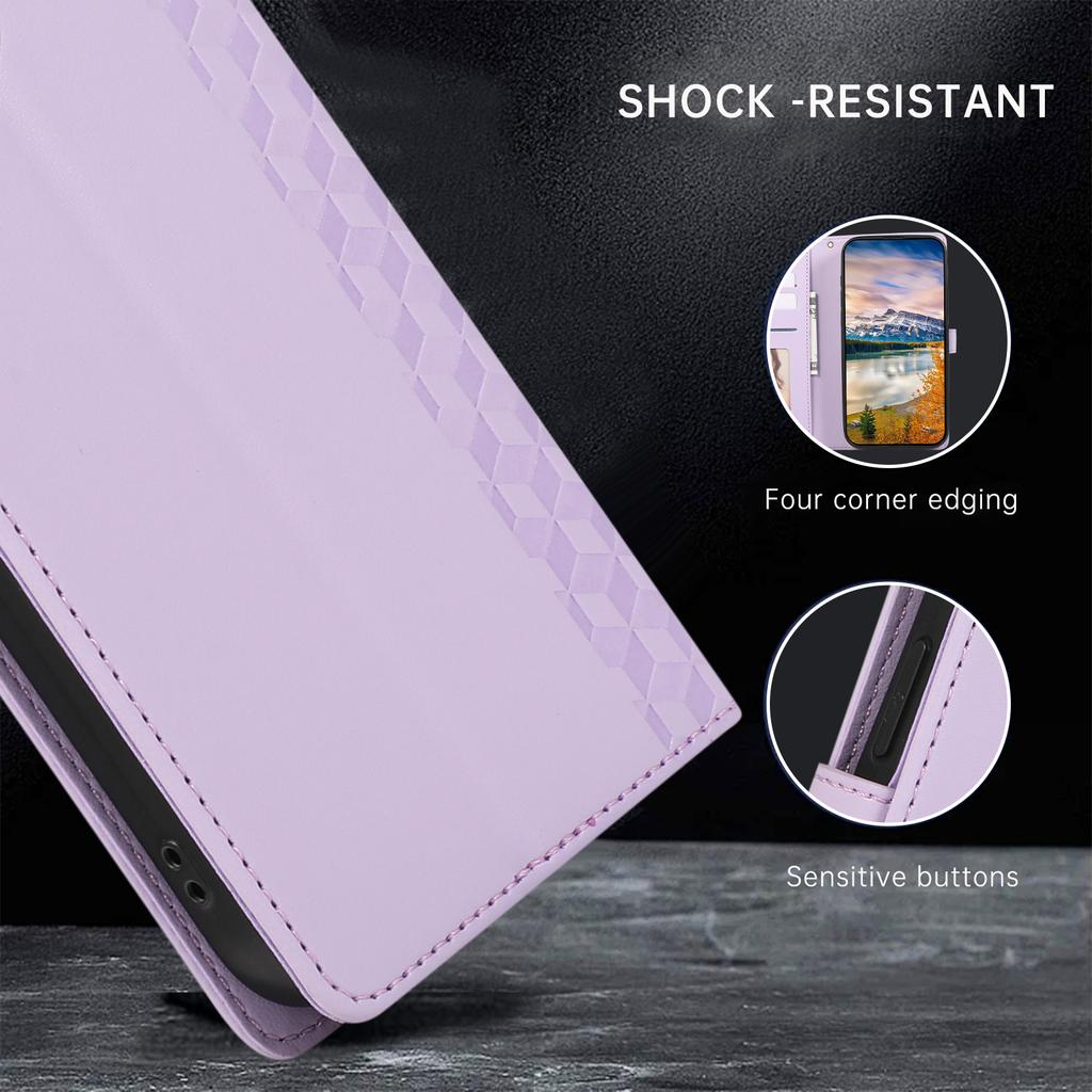 For iPhone 16e Case 3D Rhombus Grid Imprinted Wallet Leather Phone Cover with Lanyard