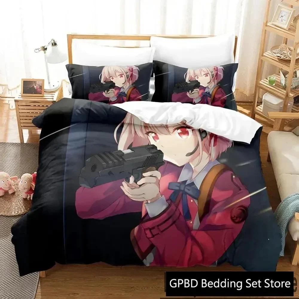 3D Print Anime Lycoris Recoil Comfortable Duvet Quilt Cover Pillowcase Bedding Set Children Bedroom Decoration Home Textile
