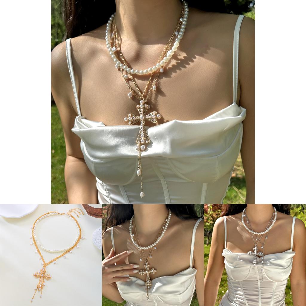 Baroque Cross Necklace With Pearl For Vintage Jewelry Enthusiasts