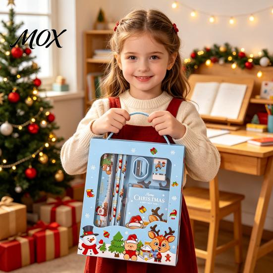 School Opening Activity Favors 6PCS Christmas Stationery Set, Include Pencils Ruler Sharpener Eraser Pencil Case Practical Student Learning Tools And