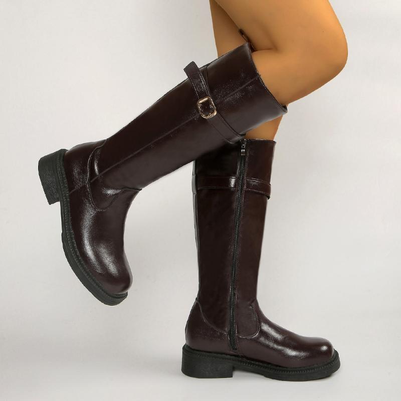 Women's Autumn Winter New Style Side Zipper Flat Bottom Warm Women's Shoes Simple Comfortable Temperament Women's Long Boots 41