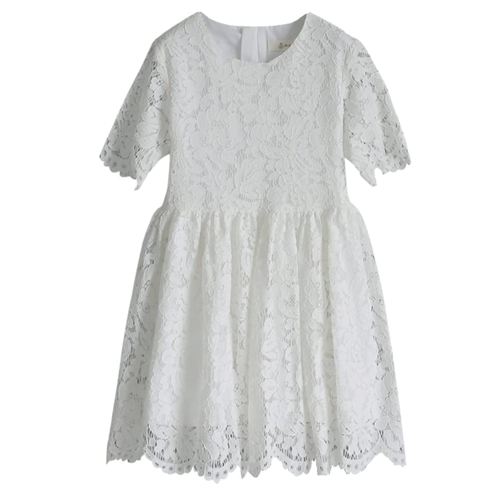 White Short Size Perfect for Memorial and This Formal Lace Dress Is and Stylish In Biei-ya Children's All-Lace Dress, Sleeves, 130, Weddings,