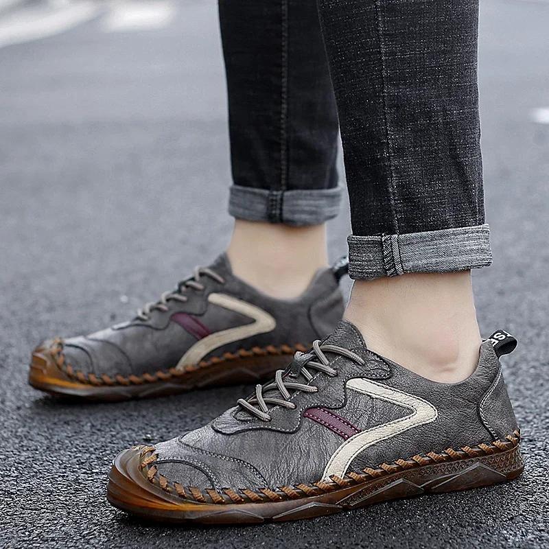 Men Durable And Waterproof Handmade Comfortable Classic Stylish Walk Work Travel Leather Flat Casual Shoes For All Seasons