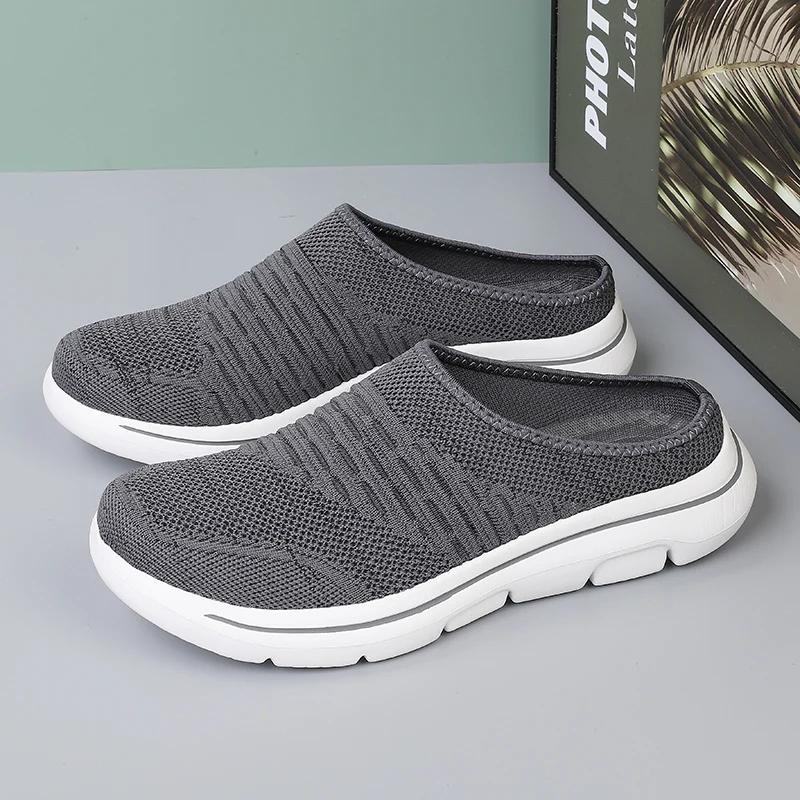 Fashion Mens Half Slippers Summer Breathable Mesh Mens Shoes Outdoor Casual Walking Shoes Large Flat Light Mesh Slippers Sandals Hombre