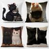 L-Little Black Cat Couple Pillow Cute Cushion Cover Daily Washable Linen Pillowcase Soft For Sofa Bed Home Room Decor