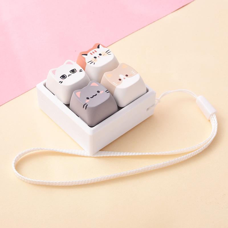 Cute Cat Keycap Fidget Toy 4 Keys Keyboard Pendant Stress Relief Clicker Button Toy Bag Charm Gift For Girls