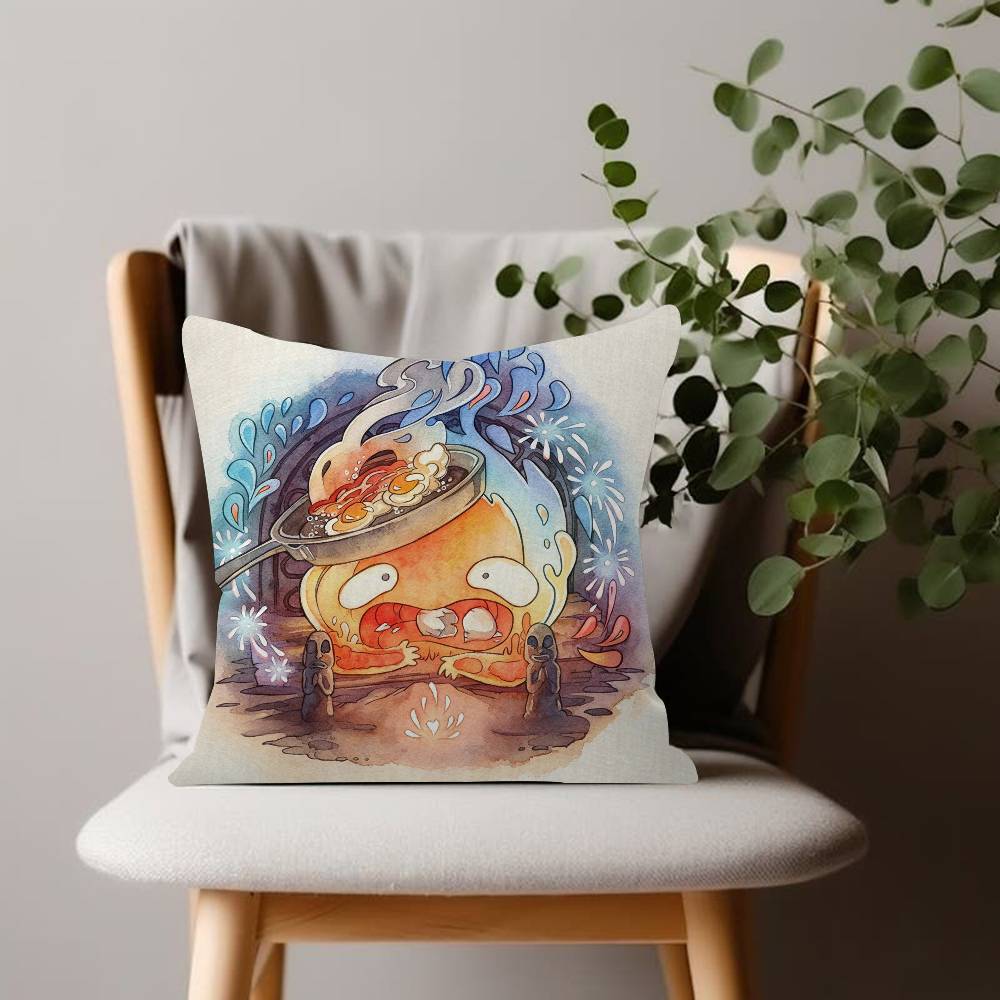 Anime Calcifer HHowls MMoving CCastle Cushion Cover Inches Farmhouse Decor Home Throw Pillow Covers For Couch Decorations