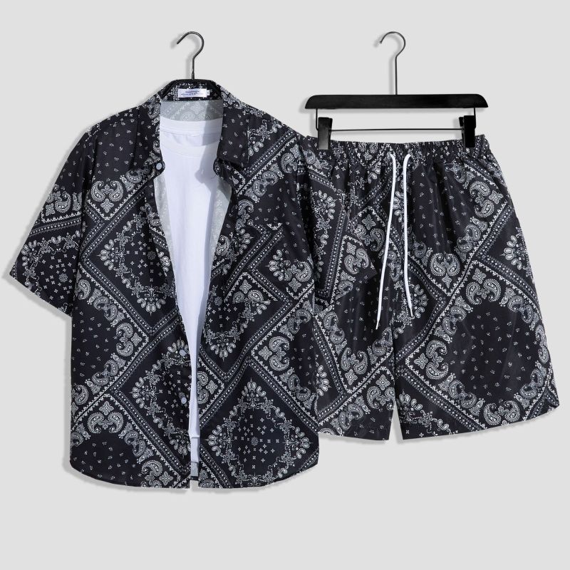 Mens Fashion Print Sets Kurzarm Shirt + Shorts 2Pcs Anzug Lose 2023 Sommer Casual Beachwear Männlichen Urlaub Hawaiian outfits