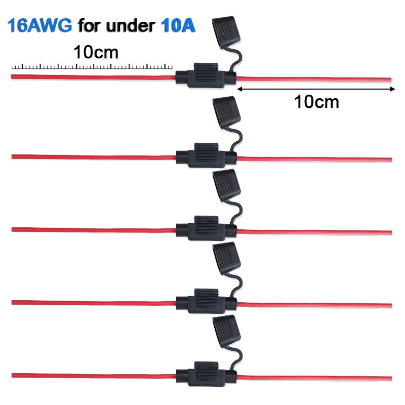 5pcs10A 20A 30A 50A Fuse Power Socket Waterproof Mini Small Medium Auto Fuse Holder 16/14/12/10AWG Car Blade Fuse Wire Cable Fuse Holders1