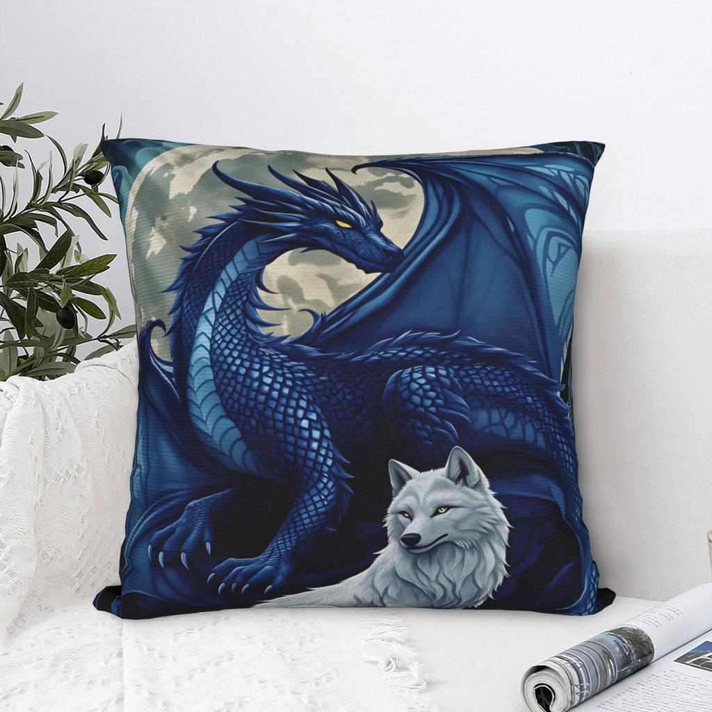 White Wolf And Blue Dragon Pillow Cover Funny Pillow Case For Sofa Couch Bed Living Room Comfy Cushion Cover Gift