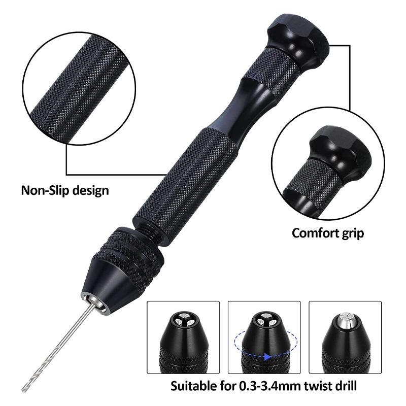 1SET black mini aluminum alloy hand drill 11pcs hand twist drill set manual drill bit