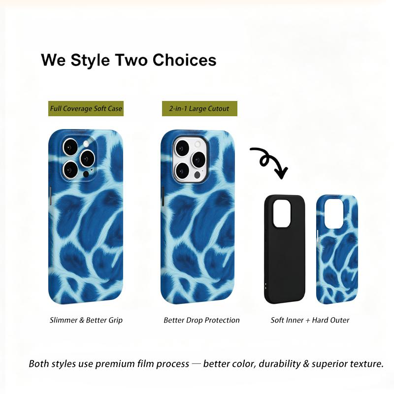 Textured Fuzzy Cyan Blue Animal Pattern Art Film Aesthetic Protective Shockproof Bumper Phone Case Cover For iPhone 14 15 16 Pro Max Plus