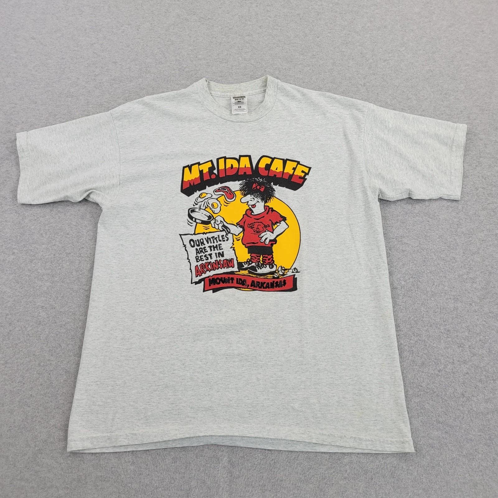 

Mt. Ida Cafe Shirt Mens XL Our Vittles Are The Best In Arkinsas Graphic VTG 90s XL