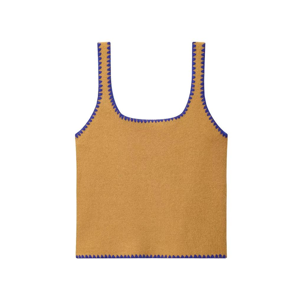 European and American French Women's Clothing Contrasting Color Embroidered Knitted Top 2142105