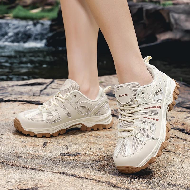 Four Season Shoes Lace Up Outdoor Low Cut Men's Shoes New Flat Bottom Breathable Casual Sports Shoes Couple Outdoor Hiking Shoes