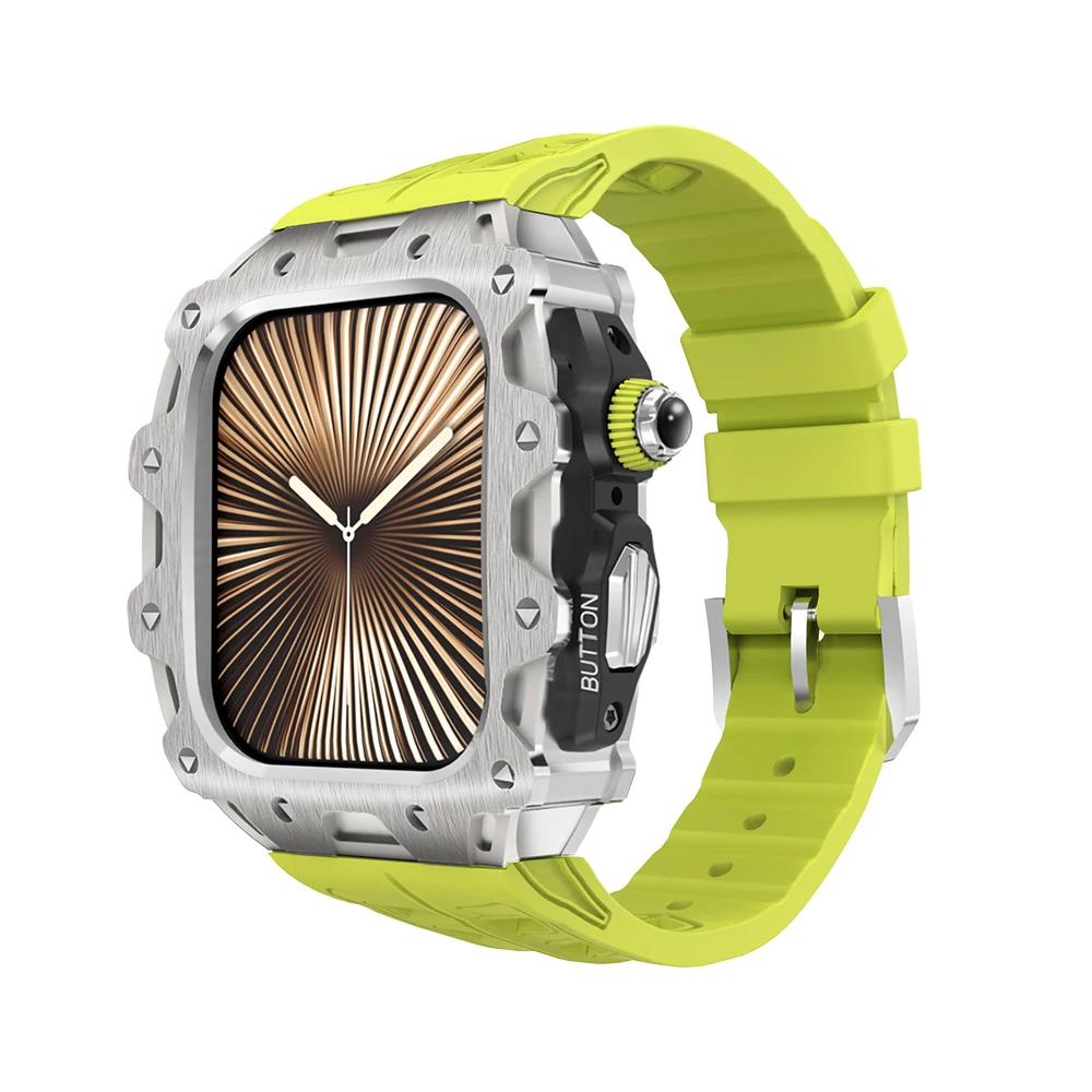 Luxury Case Strap for Apple Watch Series 10 46mm Modification Kit Cover for Iwatch 10 46 46MM Sports Silicone Zinc Frame Men Set